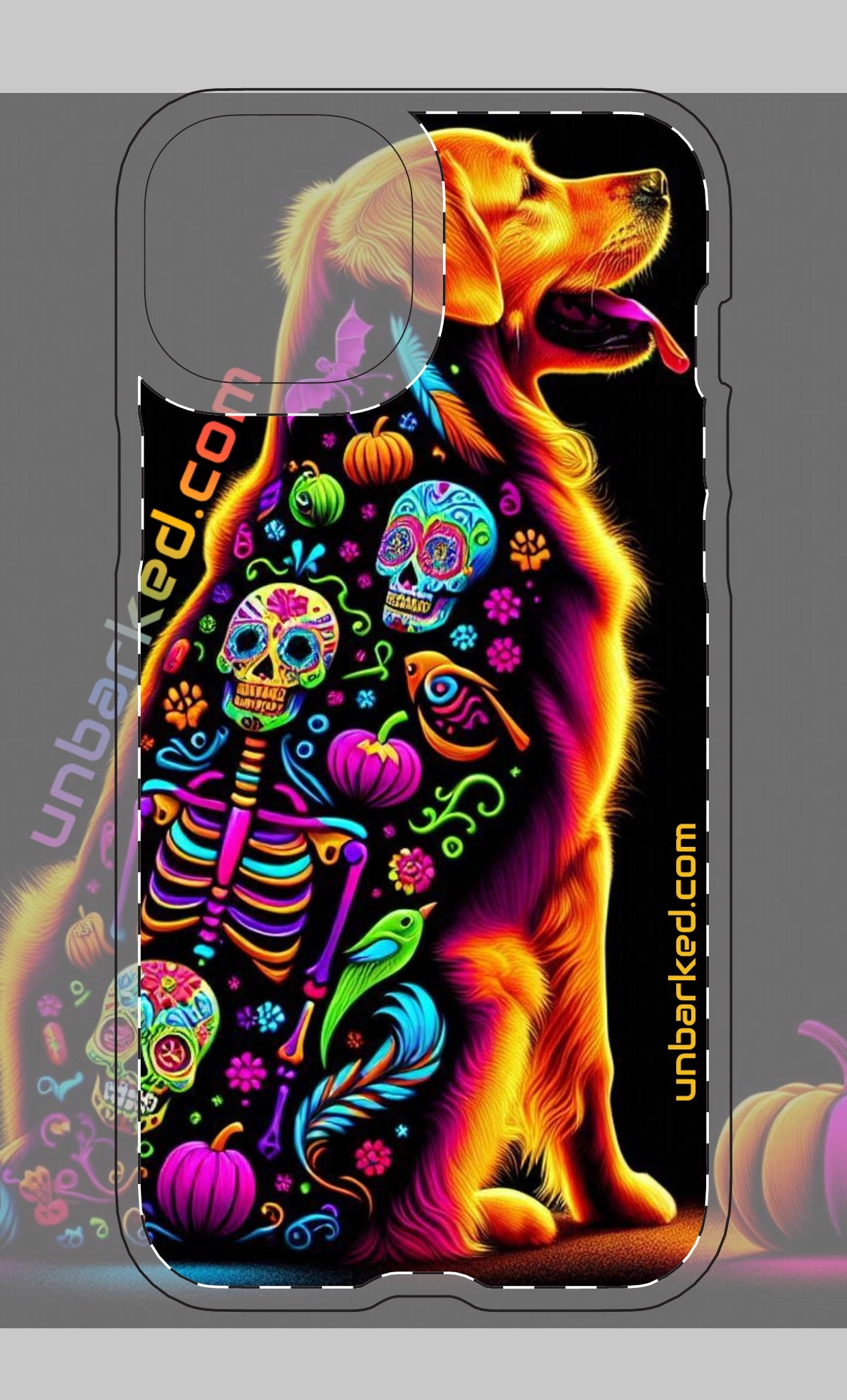 iphone 14 & 15 UNBARKED! Halloween Golden Retreiver Dog Dia De Los Muertos Tough Magnetic Cases