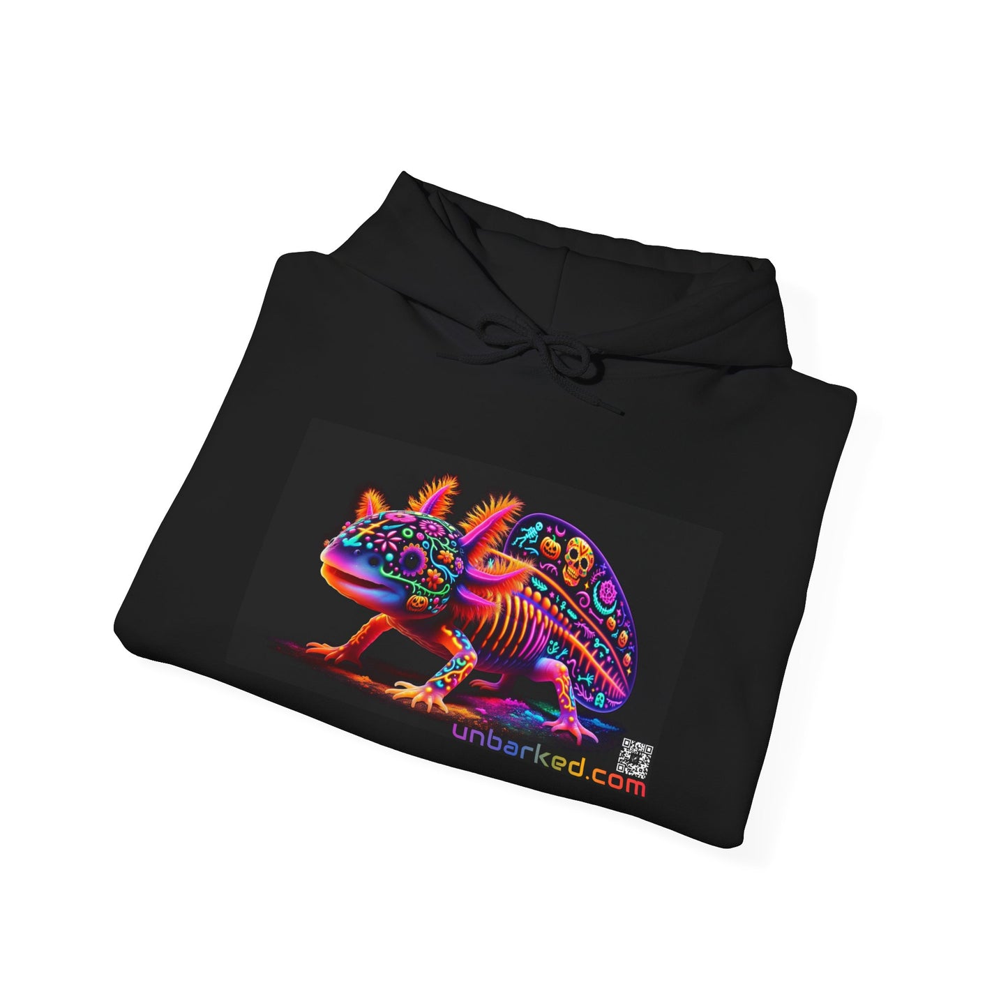 Unisex Heavy Blend™ Hooded Sweatshirt UNBARKED! Halloween Collection - Axolotl Vibrant Día de Muertos Tattoo
