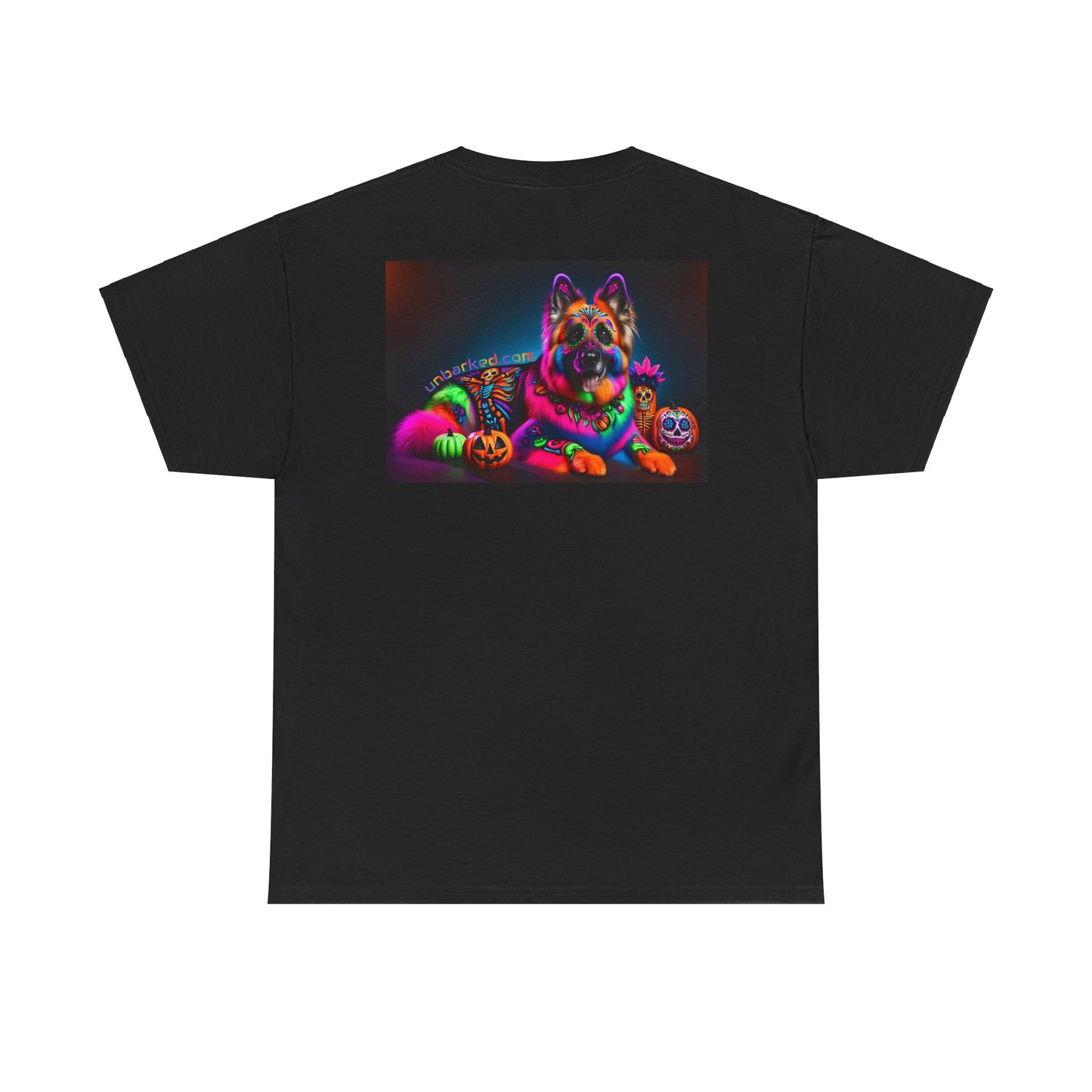 UNBARKED! Halloween Collection - German Shepherd Dog Vibrant Día de Muertos Tattoo Unisex Heavy Cotton Tee