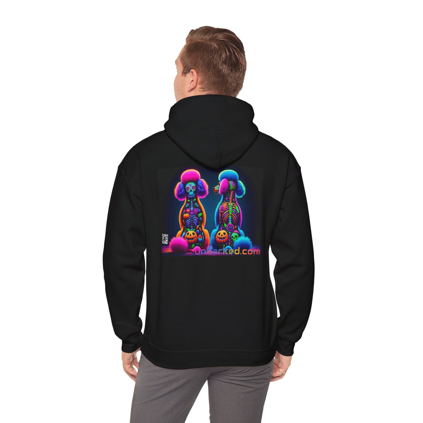 Unisex Heavy Blend™ Hooded Sweatshirt UNBARKED! Halloween Collection - Poodle Dog Vibrant Día de Muertos Tattoo