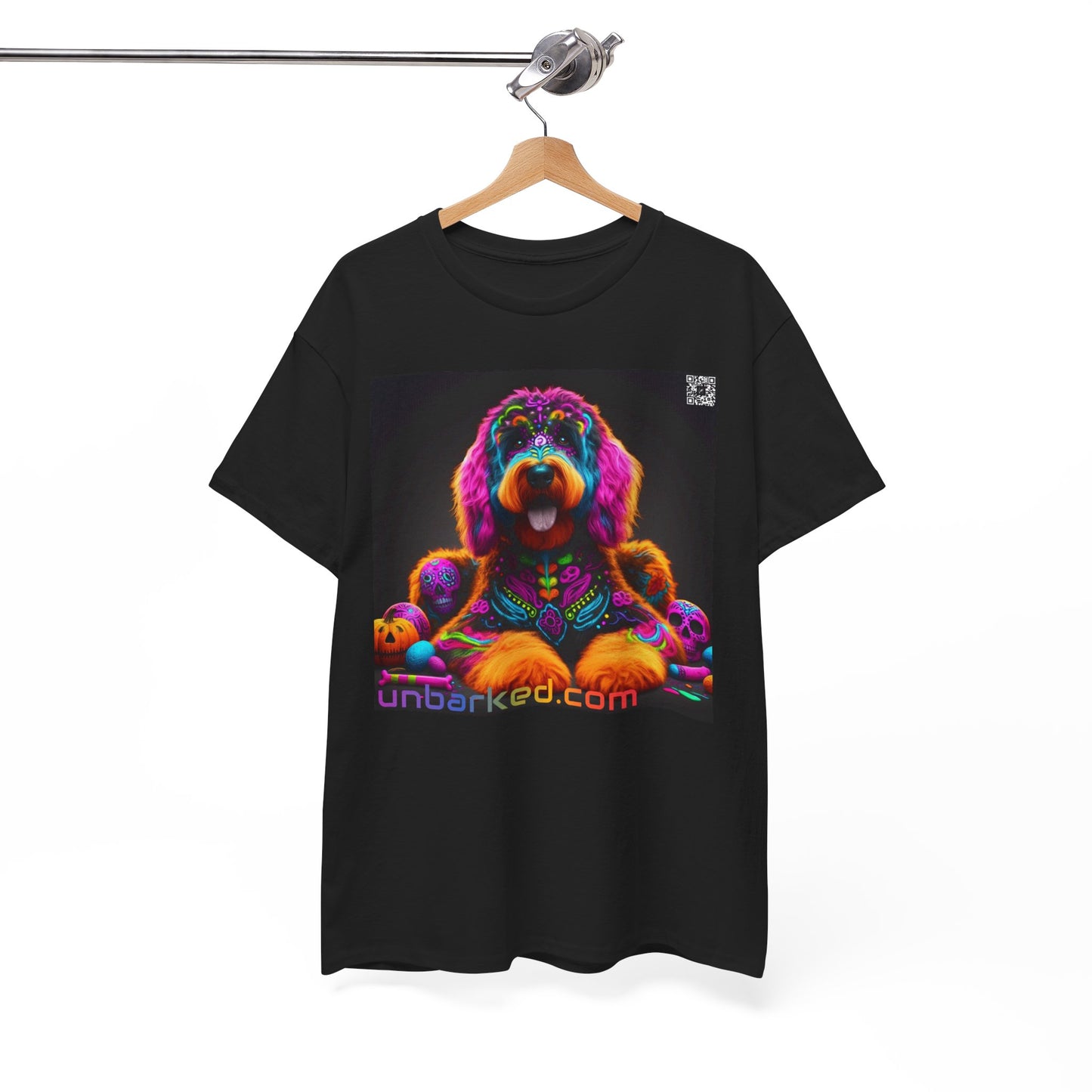 UNBARKED! Halloween Collection - Bernadoodle Dog Vibrant Día de Muertos Tattoo Unisex Heavy Cotton Tee