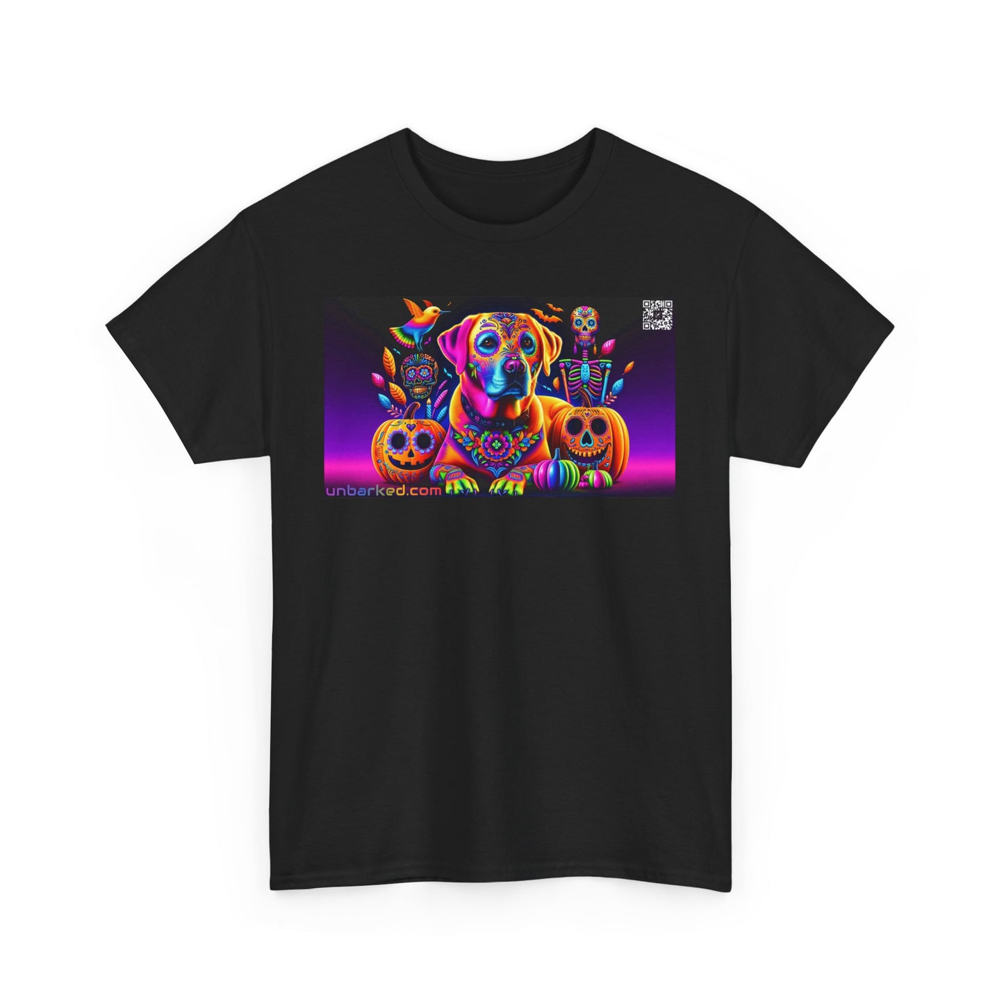 UNBARKED! Halloween Collection - Labrador Retreiver Dog Vibrant Día de Muertos Tattoo Unisex Heavy Cotton Tee