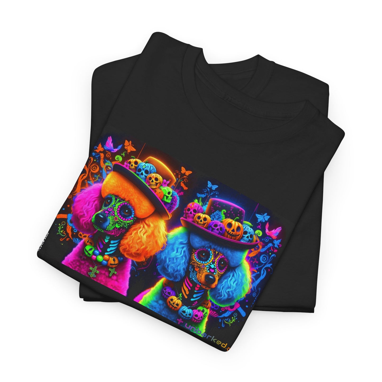 UNBARKED! Halloween Collection - Poodle Dog Vibrant Día de Muertos Tattoo Unisex Heavy Cotton Tee