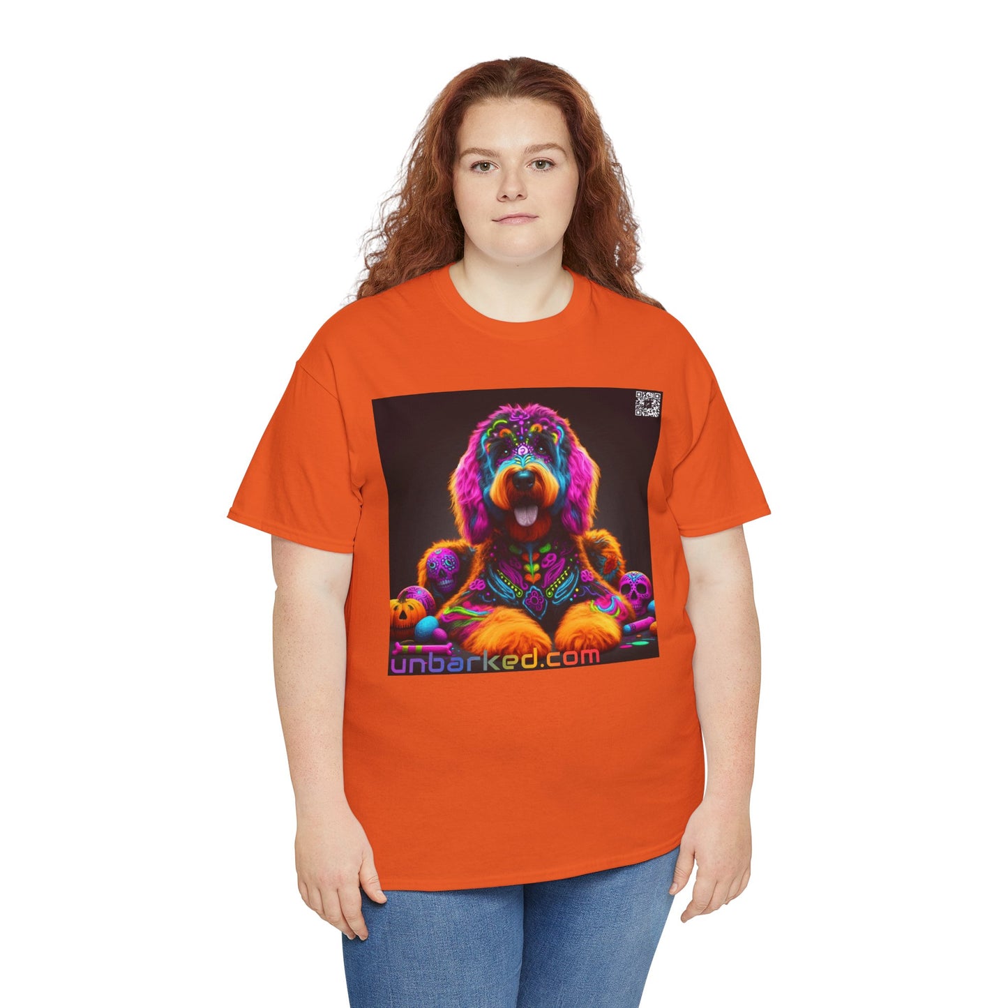 UNBARKED! Halloween Collection - Bernadoodle Dog Vibrant Día de Muertos Tattoo Unisex Heavy Cotton Tee