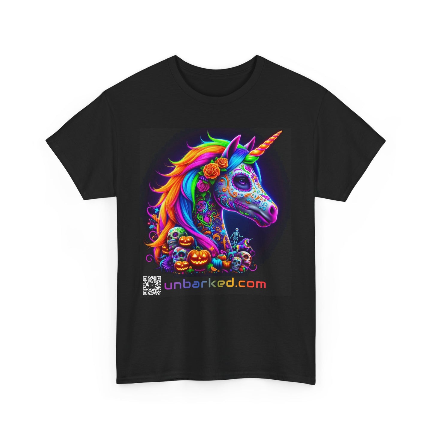 UNBARKED! Halloween Collection - Unicorn Vibrant Día de Muertos Tattoo Unisex Heavy Cotton Tee