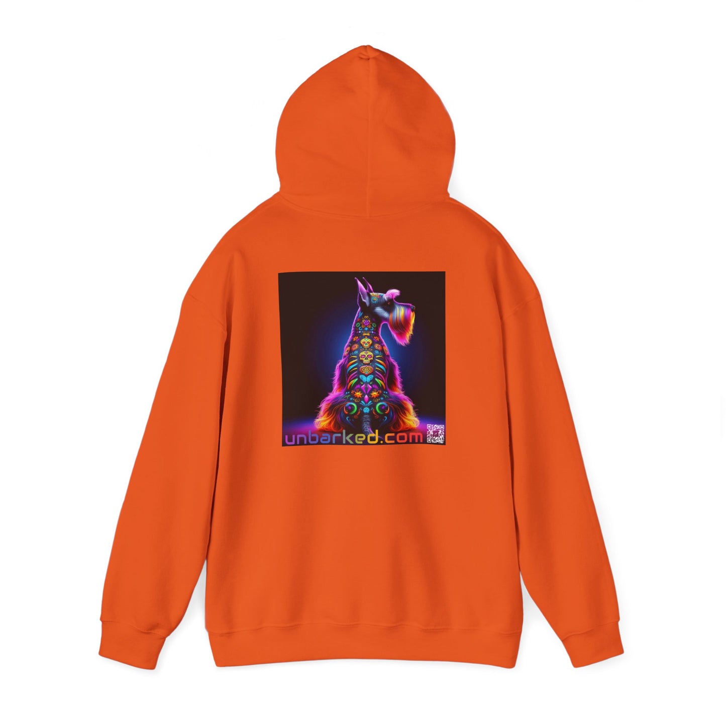 Unisex Heavy Blend™ Hooded Sweatshirt UNBARKED! Halloween Collection - Schnauzer Dog Vibrant Día de Muertos Tattoo