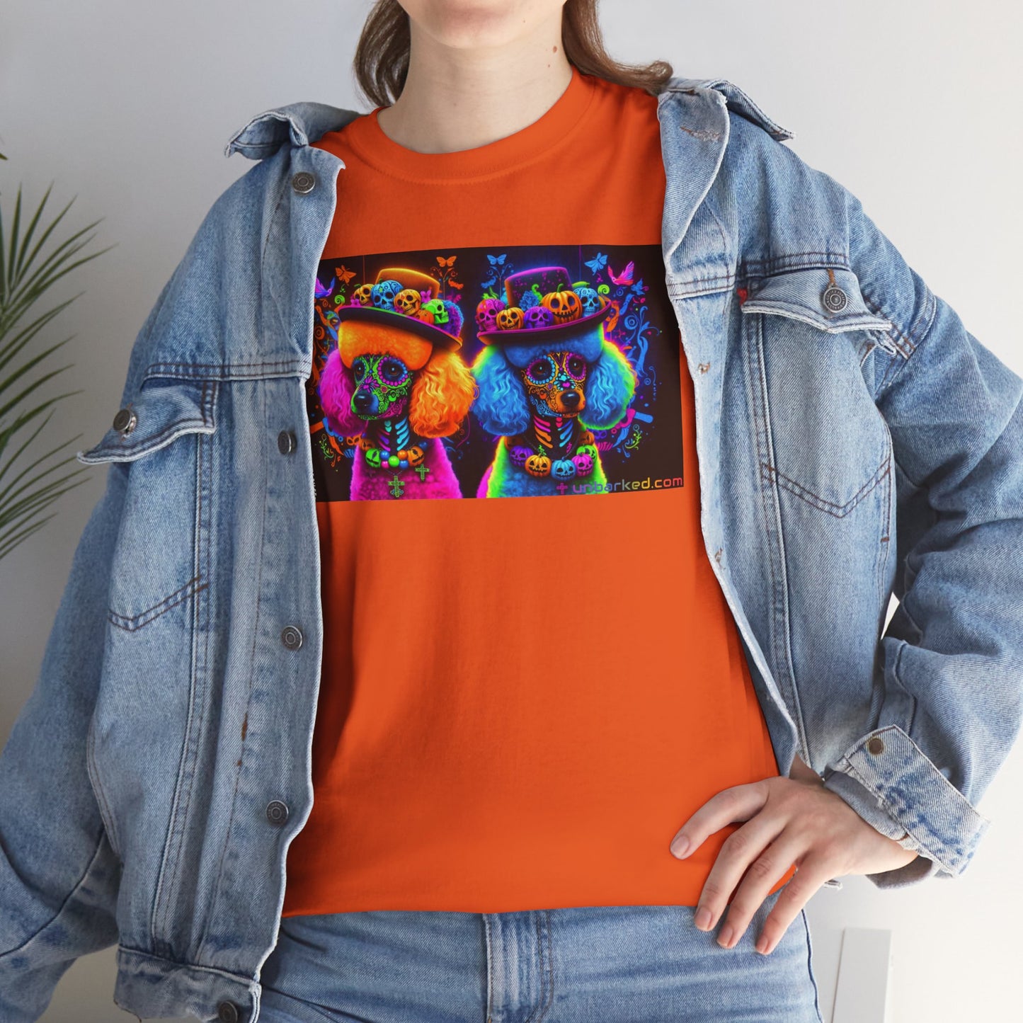 UNBARKED! Halloween Collection - Poodle Dog Vibrant Día de Muertos Tattoo Unisex Heavy Cotton Tee