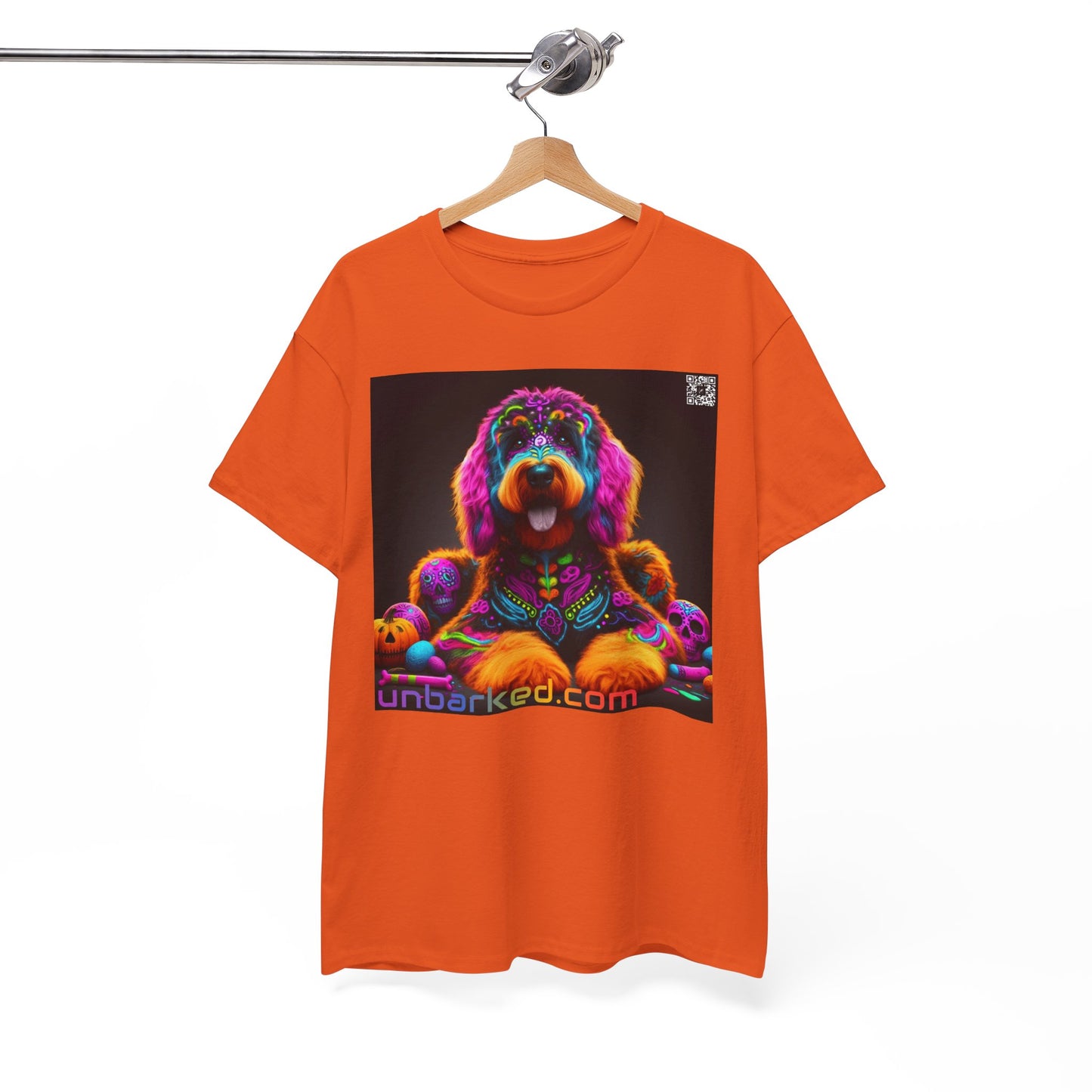 UNBARKED! Halloween Collection - Bernadoodle Dog Vibrant Día de Muertos Tattoo Unisex Heavy Cotton Tee