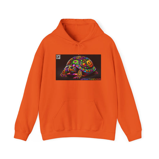 Unisex Heavy Blend™ Hooded Sweatshirt UNBARKED! Halloween Collection - Painted Slider Turtle Vibrant Día de Muertos Tattoo