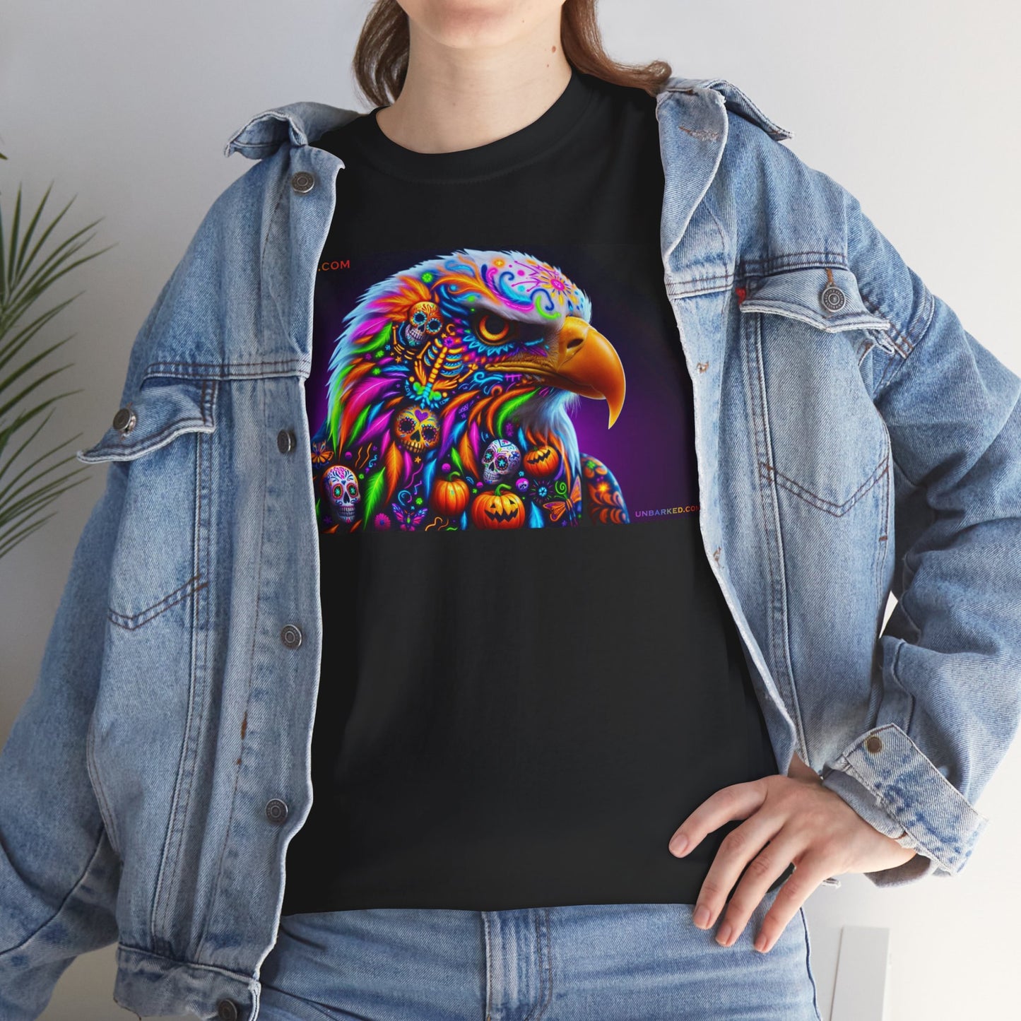 UNBARKED! Halloween Collection - Bald Eagle Vibrant Día de Muertos Tattoo Unisex Heavy Cotton Tee Shirt