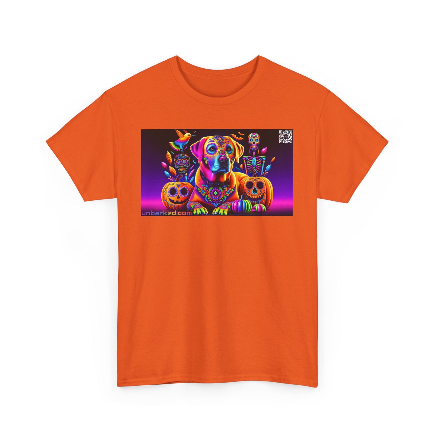 UNBARKED! Halloween Collection - Labrador Retreiver Dog Vibrant Día de Muertos Tattoo Unisex Heavy Cotton Tee