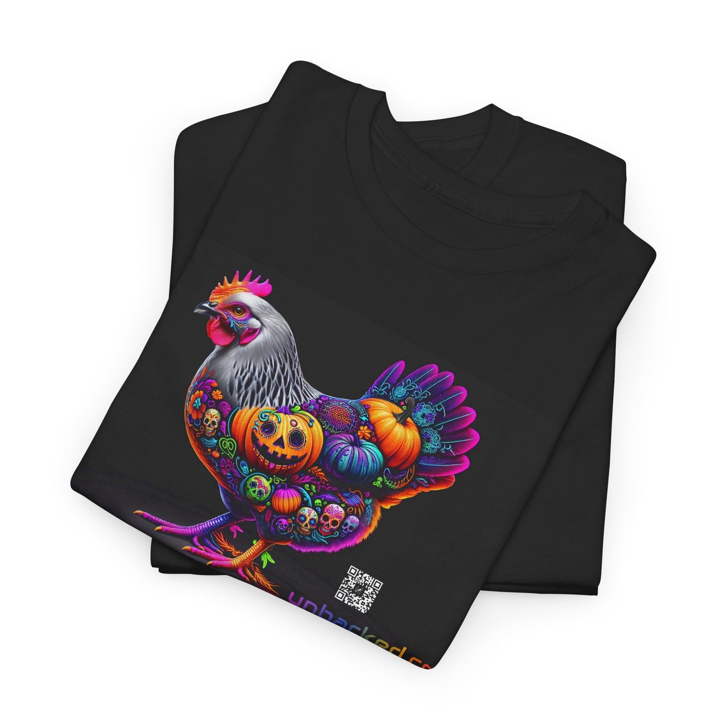 UNBARKED! Halloween Collection - Silver Laced Wyndotte Vibrant Día de Muertos Tattoo Unisex Heavy Cotton Tee Shirt