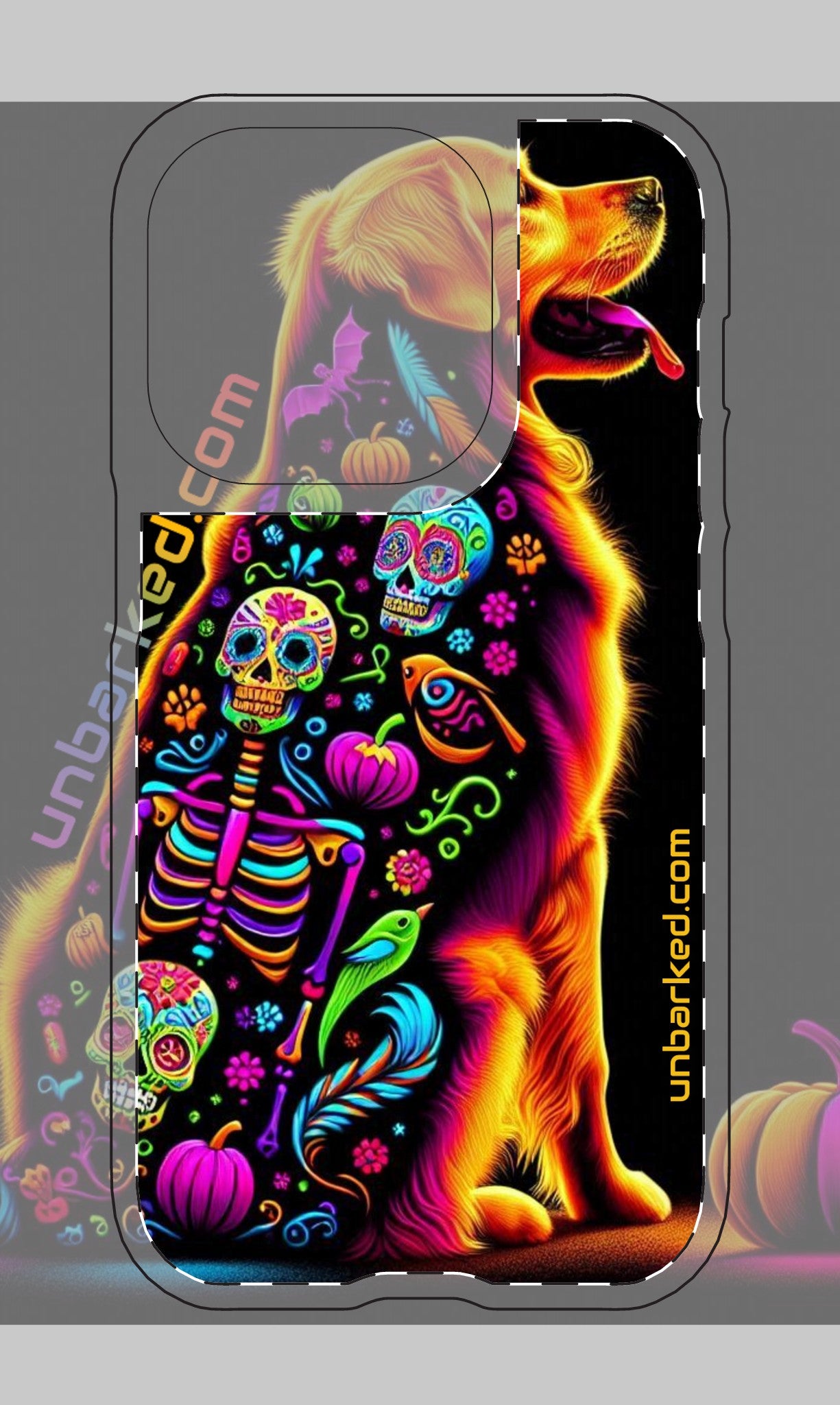 iphone 14 & 15 UNBARKED! Halloween Golden Retreiver Dog Dia De Los Muertos Tough Magnetic Cases