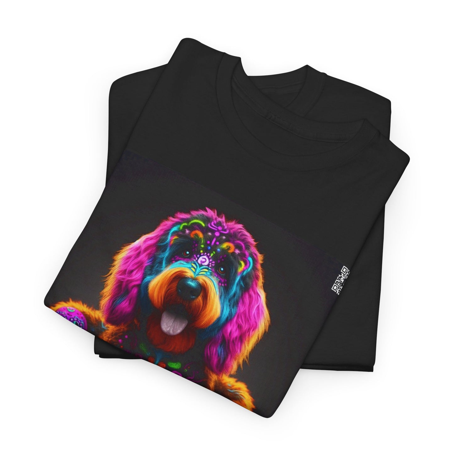 UNBARKED! Halloween Collection - Bernadoodle Dog Vibrant Día de Muertos Tattoo Unisex Heavy Cotton Tee