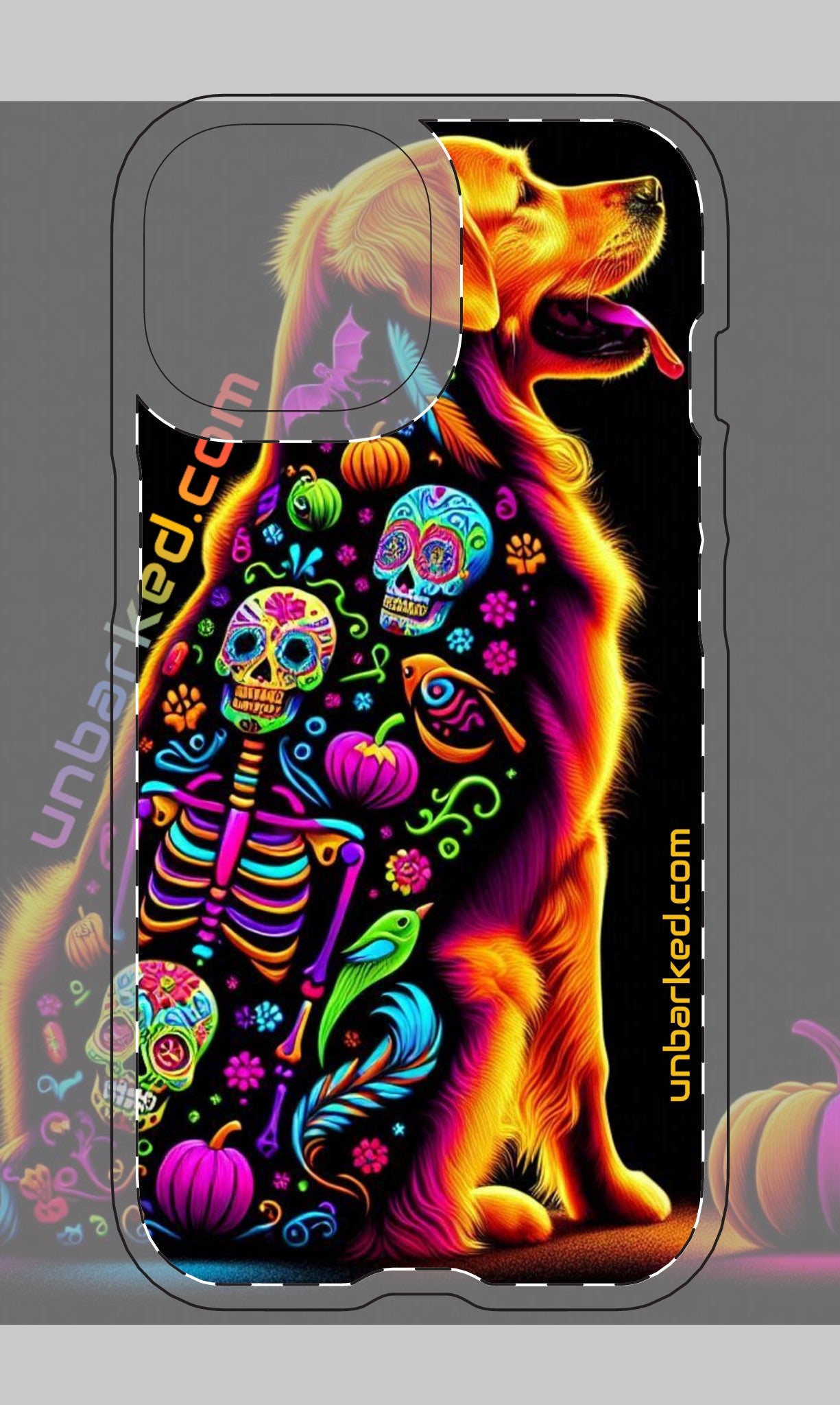 iphone 14 & 15 UNBARKED! Halloween Golden Retreiver Dog Dia De Los Muertos Tough Magnetic Cases
