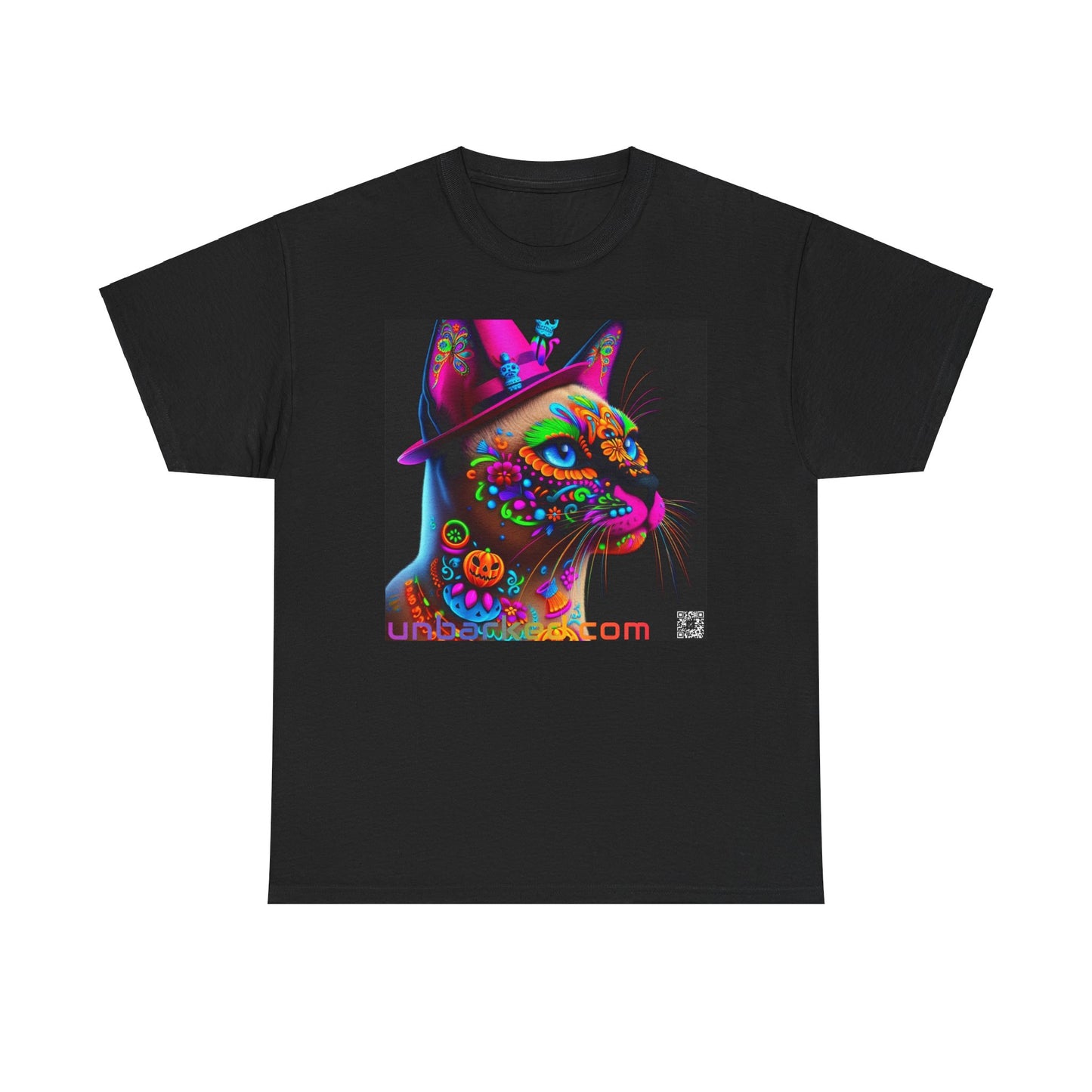 UNBARKED! Halloween Collection - Siamese Cat Vibrant Día de Muertos Tattoo Unisex Heavy Cotton Tee
