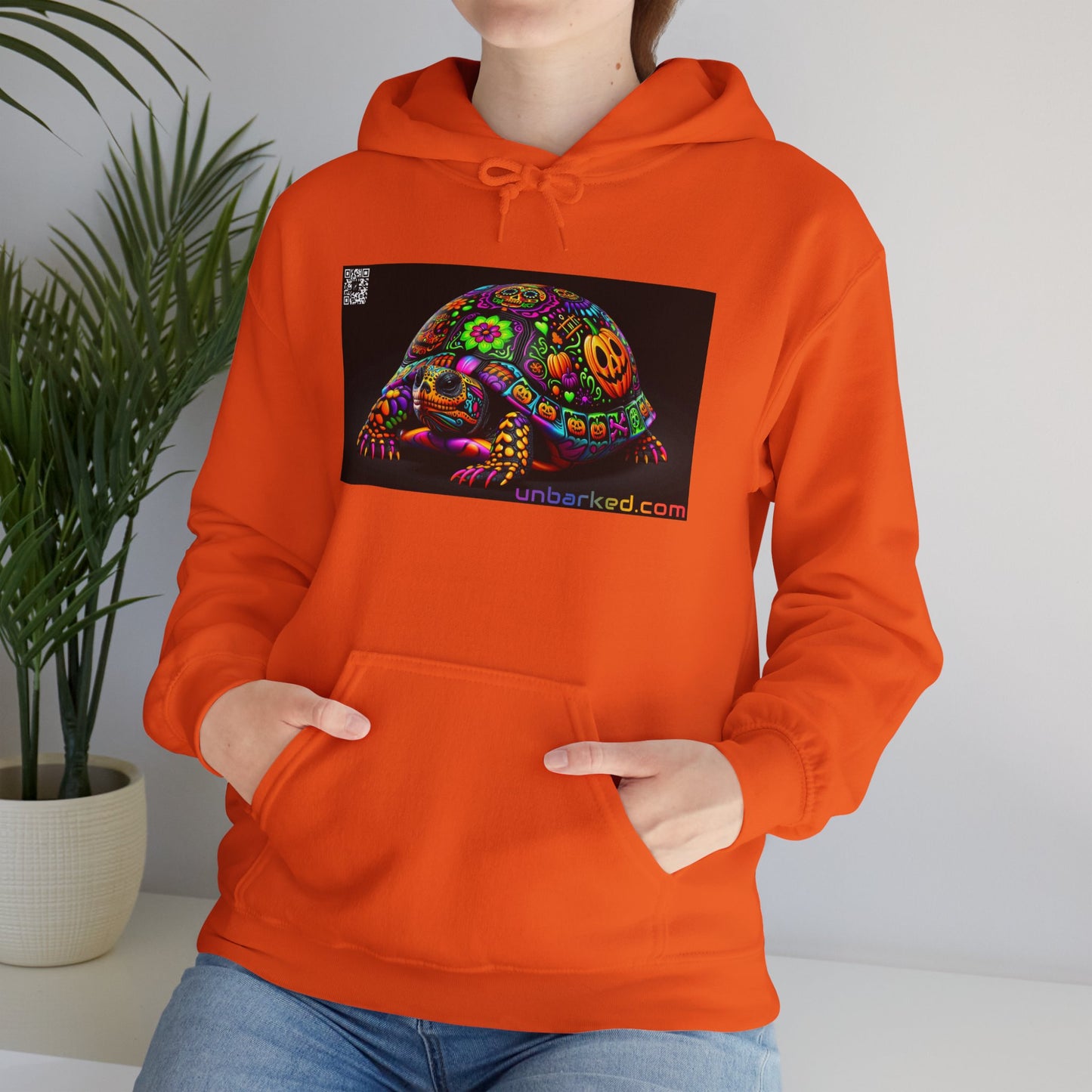 Unisex Heavy Blend™ Hooded Sweatshirt UNBARKED! Halloween Collection - Painted Slider Turtle Vibrant Día de Muertos Tattoo
