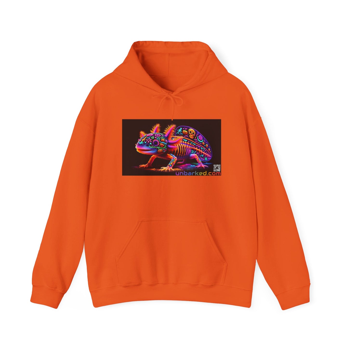 Unisex Heavy Blend™ Hooded Sweatshirt UNBARKED! Halloween Collection - Axolotl Vibrant Día de Muertos Tattoo