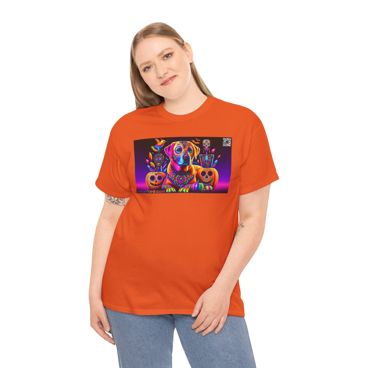 UNBARKED! Halloween Collection - Labrador Retreiver Dog Vibrant Día de Muertos Tattoo Unisex Heavy Cotton Tee