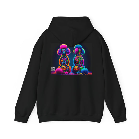 Unisex Heavy Blend™ Hooded Sweatshirt UNBARKED! Halloween Collection - Poodle Dog Vibrant Día de Muertos Tattoo