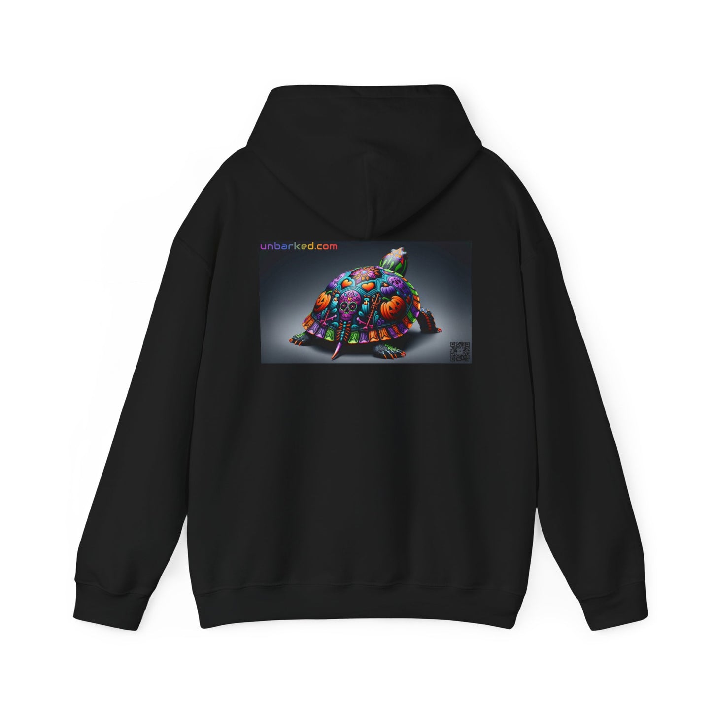 Unisex Heavy Blend™ Hooded Sweatshirt UNBARKED! Halloween Collection - Painted Slider Turtle Vibrant Día de Muertos Tattoo