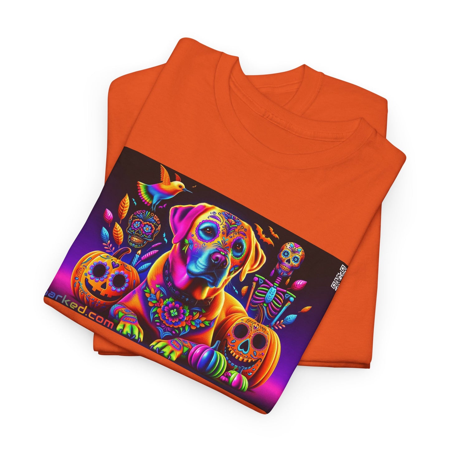 UNBARKED! Halloween Collection - Labrador Retreiver Dog Vibrant Día de Muertos Tattoo Unisex Heavy Cotton Tee