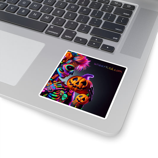 3x3" Square Sticker UNBARKED! Halloween Collection - Sexy II Vibrant Día de Muertos Tattoo