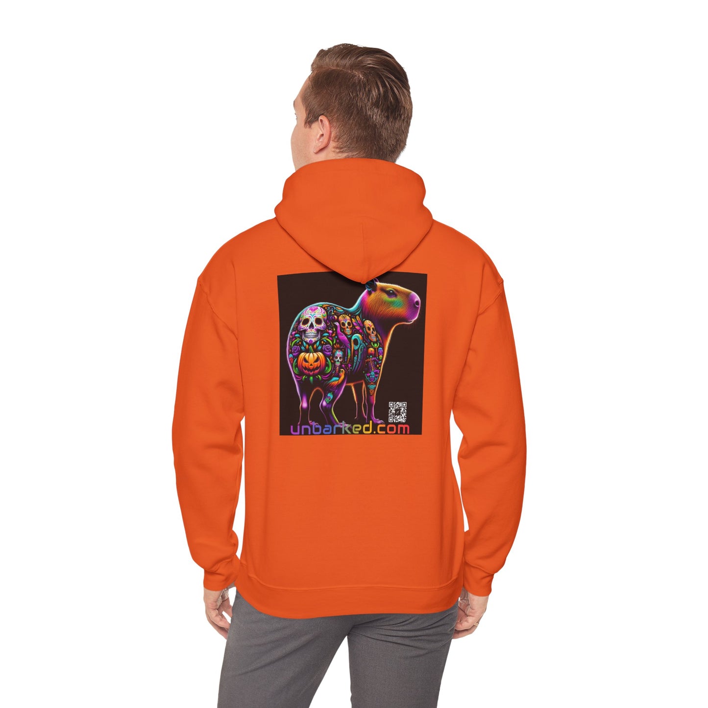 Unisex Heavy Blend™ Hooded Sweatshirt UNBARKED! Halloween Collection - Cappybara Vibrant Día de Muertos Tattoo