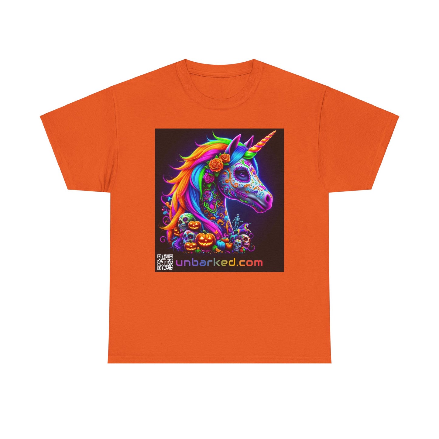 UNBARKED! Halloween Collection - Unicorn Vibrant Día de Muertos Tattoo Unisex Heavy Cotton Tee