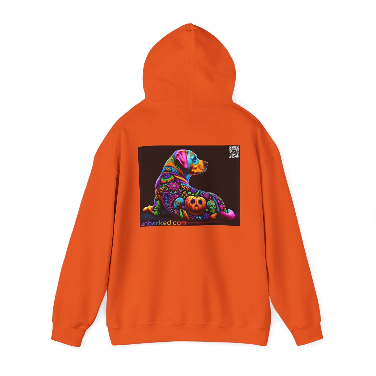 Unisex Heavy Blend™ Hooded Sweatshirt UNBARKED! Halloween Collection - Labrador Retreiver Dog Vibrant Día de Muertos Tattoo
