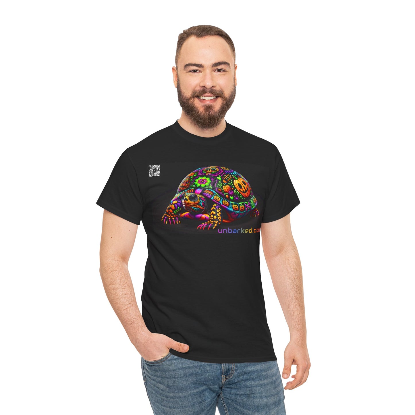 UNBARKED! Halloween Collection - Painted Slider Turtle Vibrant Día de Muertos Tattoo Unisex Heavy Cotton Tee Shirt