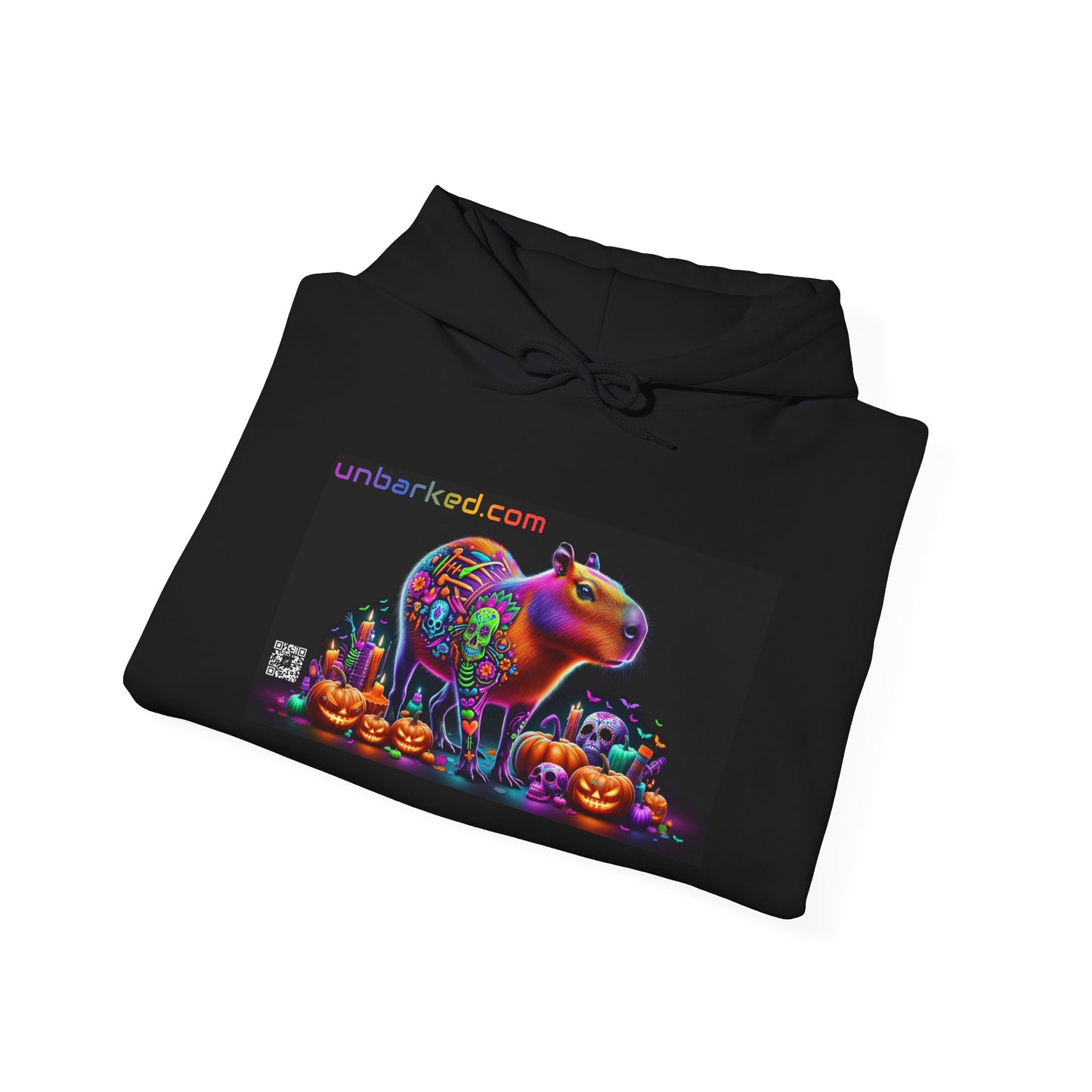 Unisex Heavy Blend™ Hooded Sweatshirt UNBARKED! Halloween Collection - Cappybara Vibrant Día de Muertos Tattoo