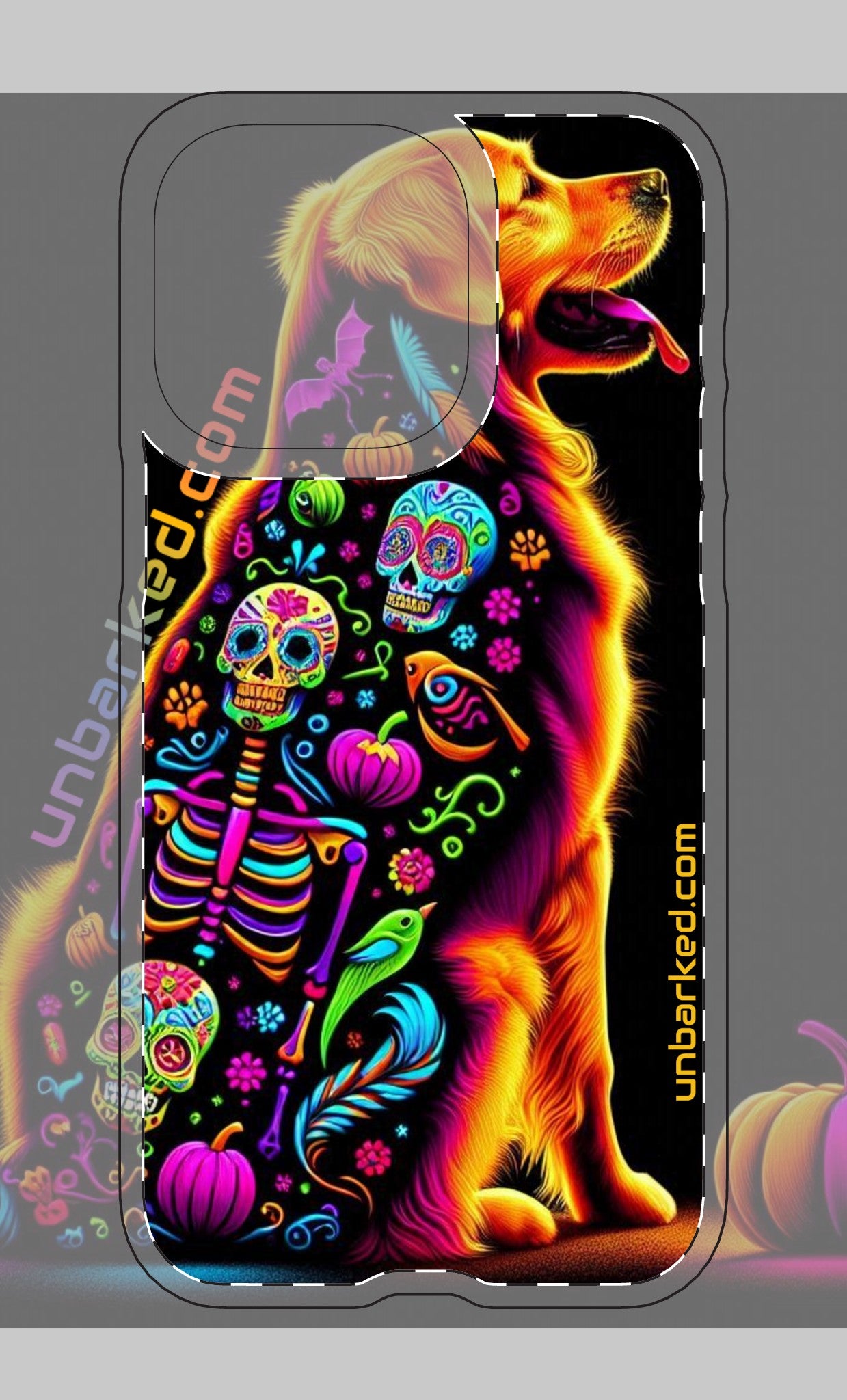 iphone 14 & 15 UNBARKED! Halloween Golden Retreiver Dog Dia De Los Muertos Tough Magnetic Cases