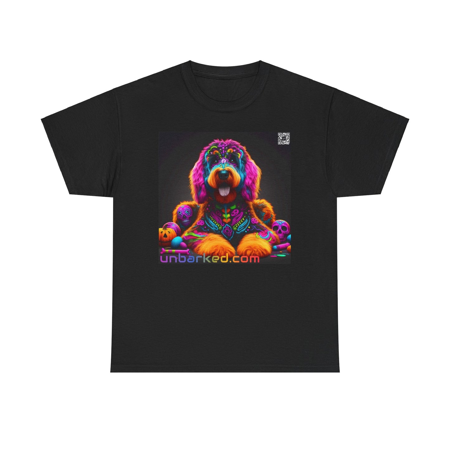 UNBARKED! Halloween Collection - Bernadoodle Dog Vibrant Día de Muertos Tattoo Unisex Heavy Cotton Tee