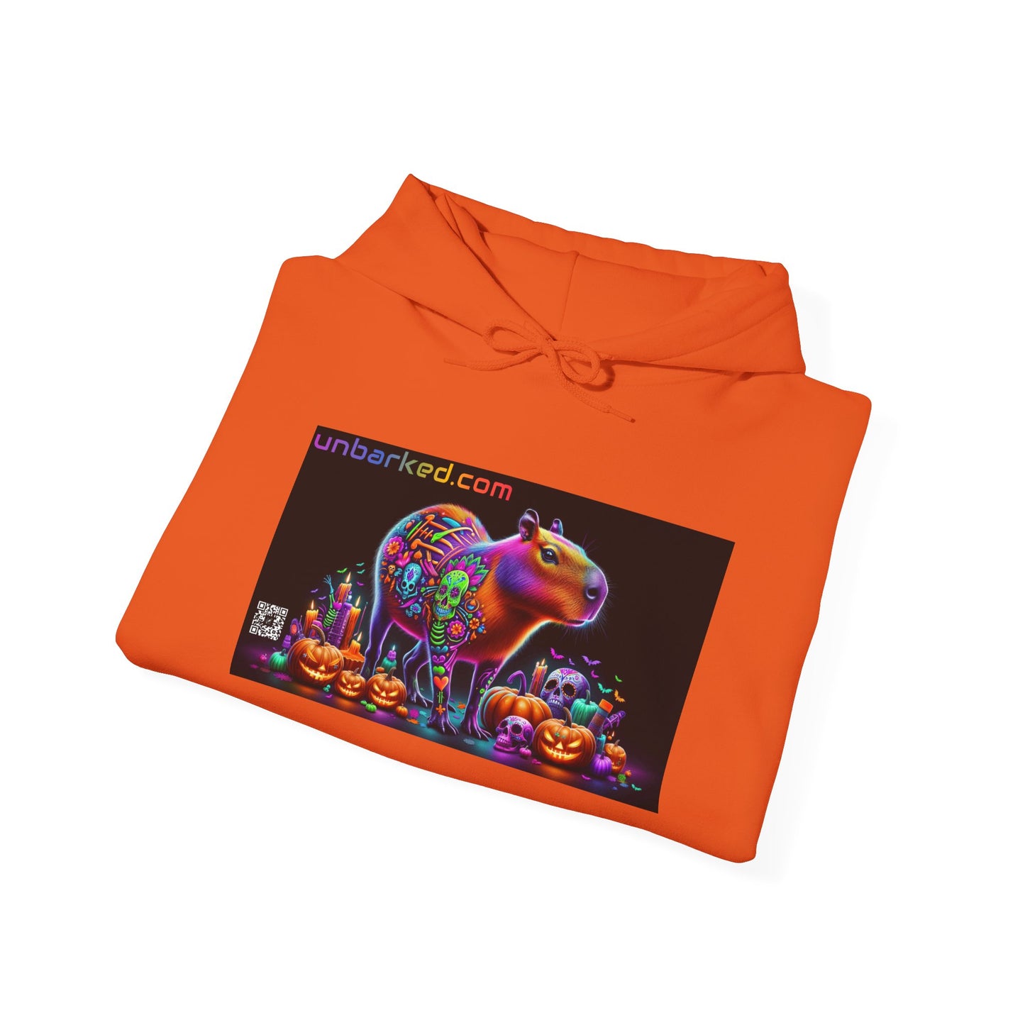 Unisex Heavy Blend™ Hooded Sweatshirt UNBARKED! Halloween Collection - Cappybara Vibrant Día de Muertos Tattoo