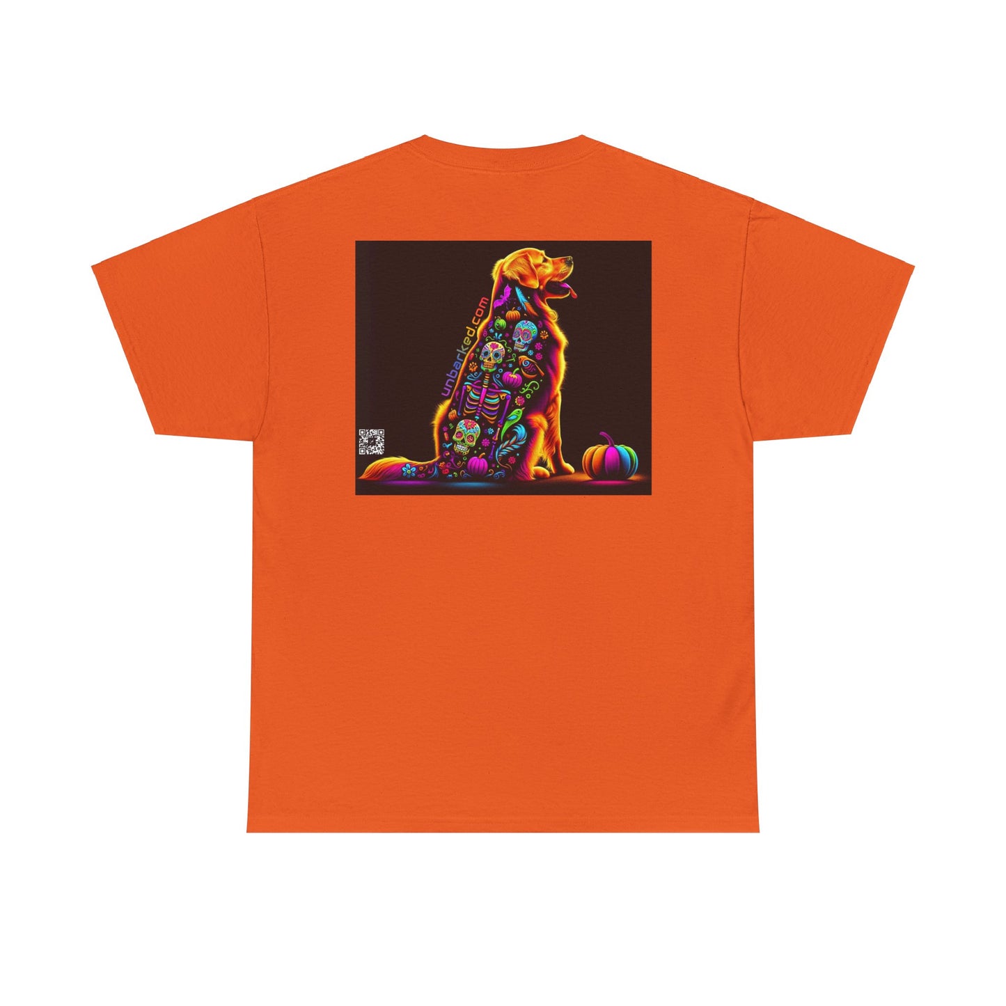 UNBARKED! Halloween Collection - Golden Retreiver Dog Vibrant Día de Muertos Tattoo Unisex Heavy Cotton Tee