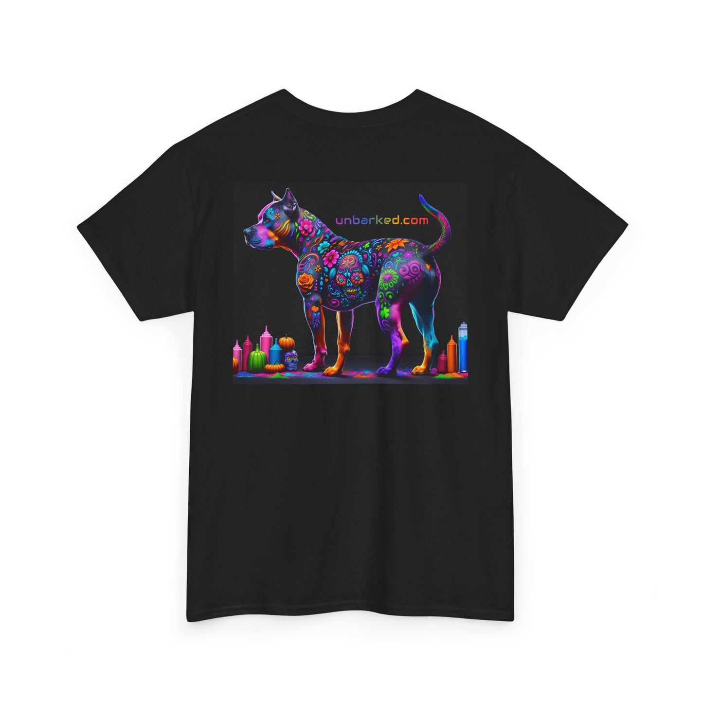 UNBARKED! Halloween Collection - Pitbull Dog Pittie Vibrant Día de Muertos Tattoo Unisex Heavy Cotton Tee