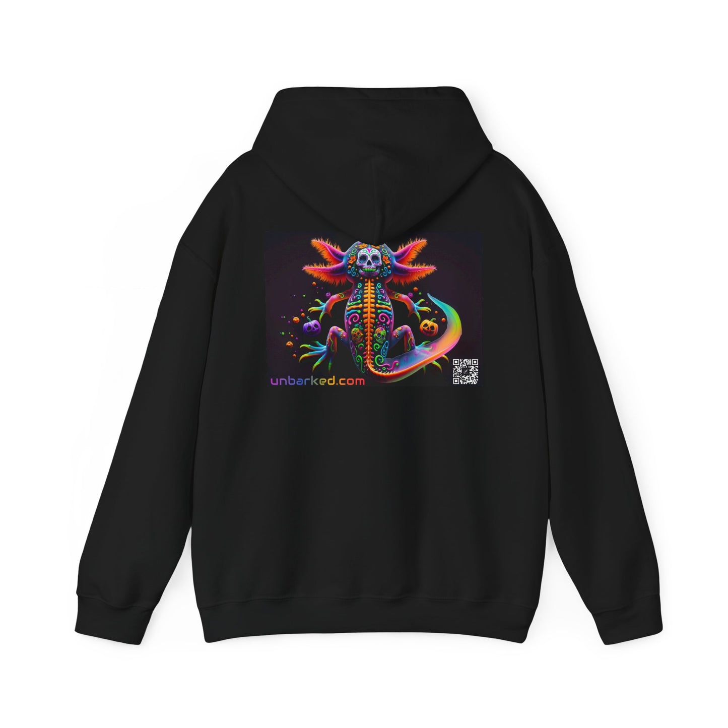 Unisex Heavy Blend™ Hooded Sweatshirt UNBARKED! Halloween Collection - Axolotl Vibrant Día de Muertos Tattoo