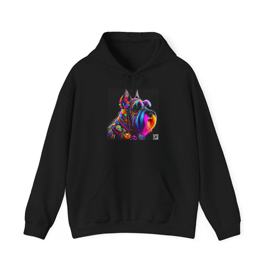 Unisex Heavy Blend™ Hooded Sweatshirt UNBARKED! Halloween Collection - Schnauzer Dog Vibrant Día de Muertos Tattoo