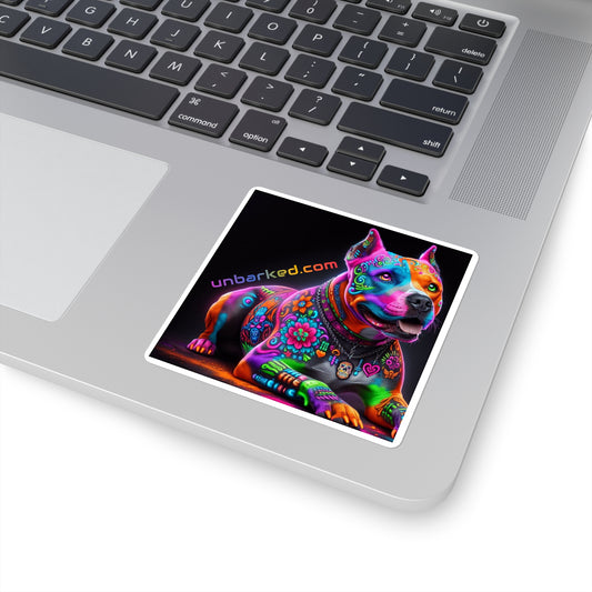 3x3" Square Sticker UNBARKED! Halloween Collection - Pitbull Dog Pittie Vibrant Día de Muertos Tattoo