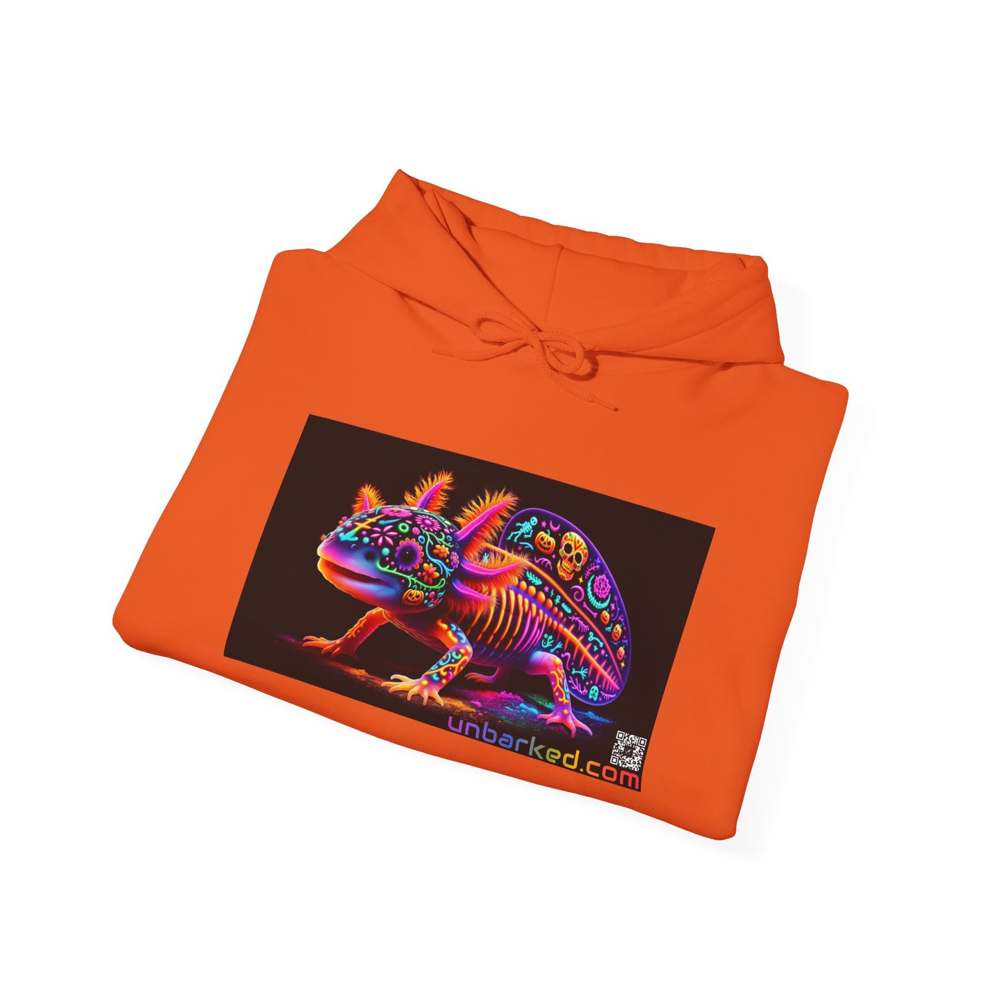 Unisex Heavy Blend™ Hooded Sweatshirt UNBARKED! Halloween Collection - Axolotl Vibrant Día de Muertos Tattoo