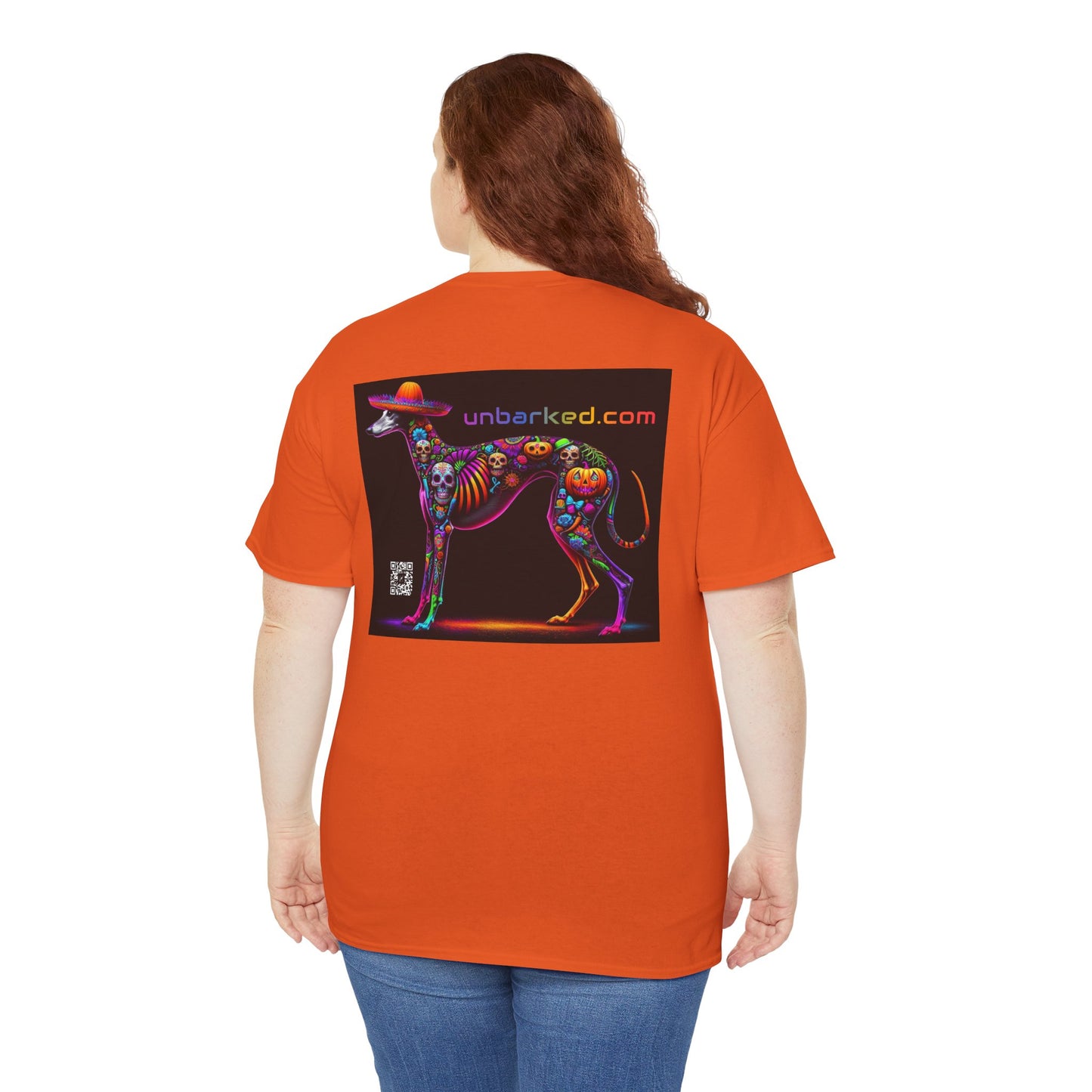 UNBARKED! Halloween Collection - Galgo Greyhound Dog Vibrant Día de Muertos Tattoo Unisex Heavy Cotton Tee