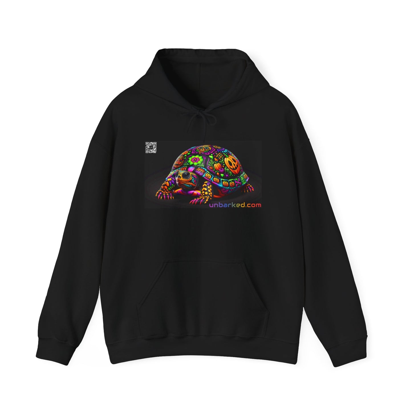 Unisex Heavy Blend™ Hooded Sweatshirt UNBARKED! Halloween Collection - Painted Slider Turtle Vibrant Día de Muertos Tattoo