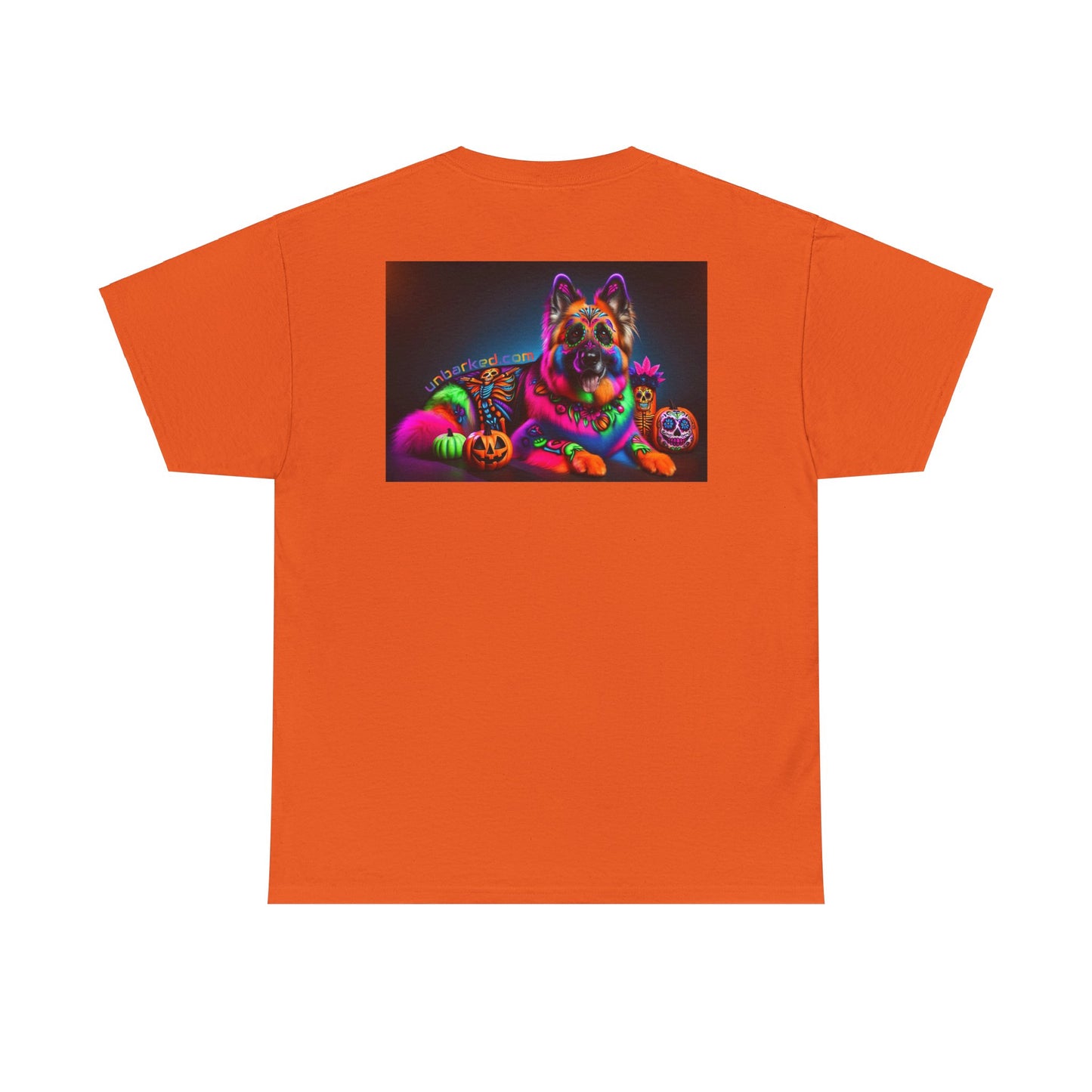 UNBARKED! Halloween Collection - German Shepherd Dog Vibrant Día de Muertos Tattoo Unisex Heavy Cotton Tee