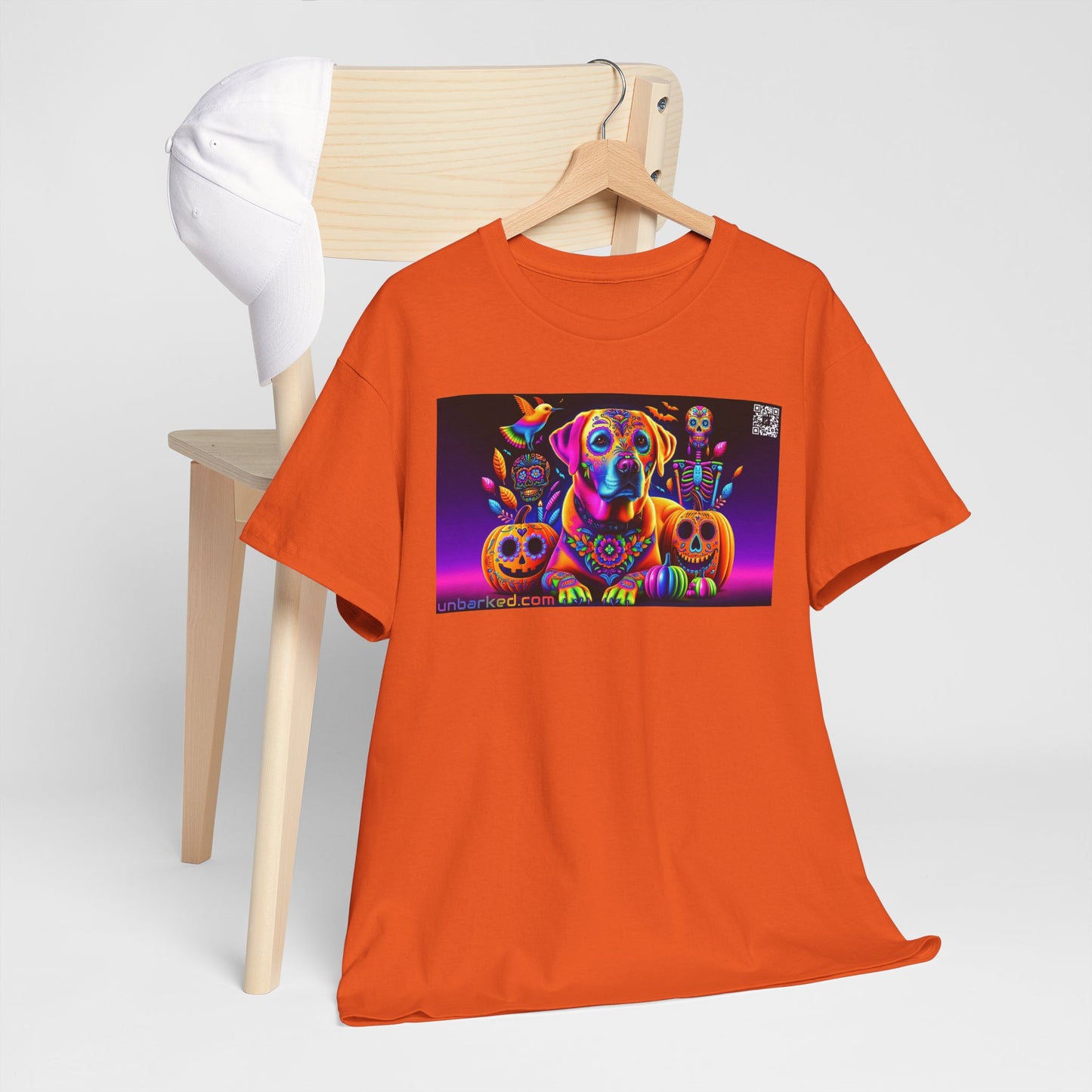 UNBARKED! Halloween Collection - Labrador Retreiver Dog Vibrant Día de Muertos Tattoo Unisex Heavy Cotton Tee