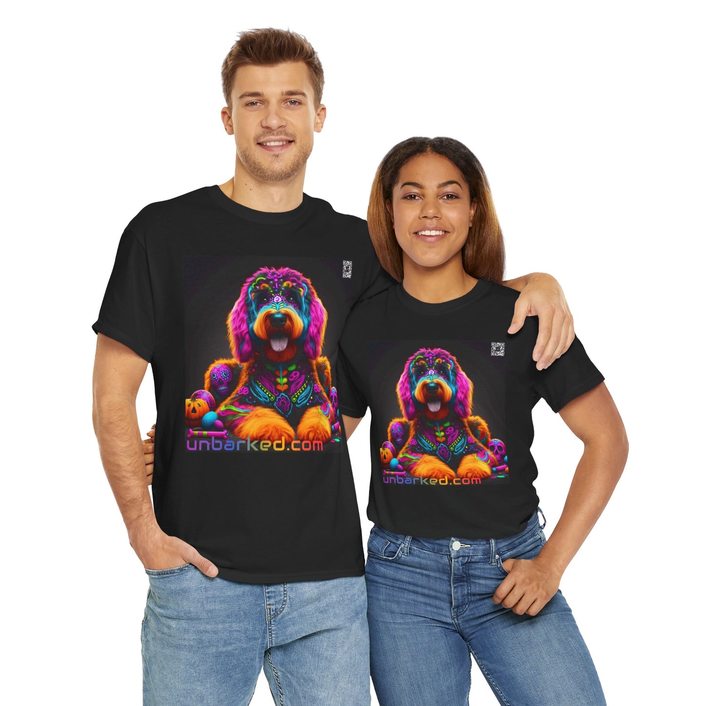 UNBARKED! Halloween Collection - Bernadoodle Dog Vibrant Día de Muertos Tattoo Unisex Heavy Cotton Tee