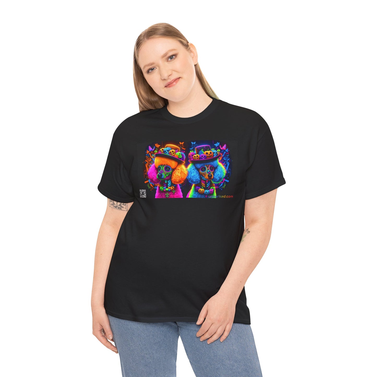 UNBARKED! Halloween Collection - Poodle Dog Vibrant Día de Muertos Tattoo Unisex Heavy Cotton Tee