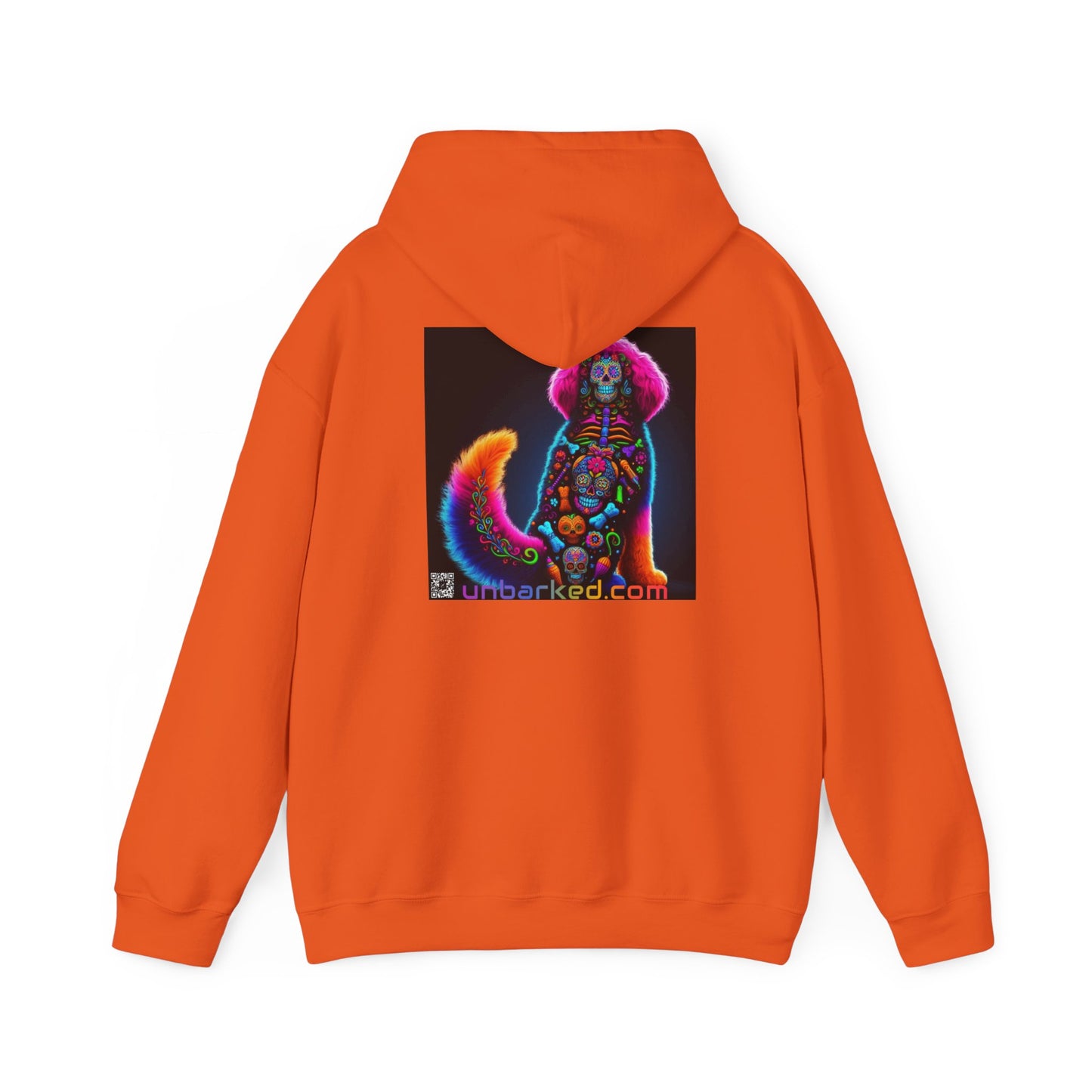 Unisex Heavy Blend™ Hooded Sweatshirt UNBARKED! Halloween Collection - Bernedoodle Vibrant Día de Muertos Tattoo