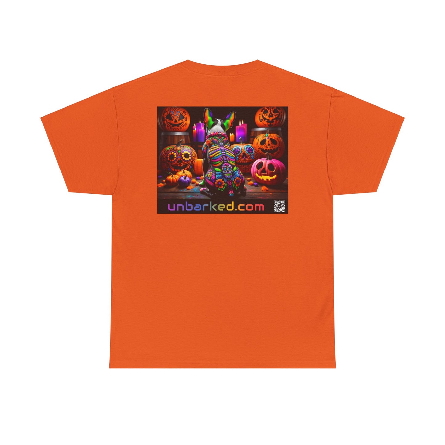UNBARKED! Halloween Collection - Boston Terrier Dog Vibrant Día de Muertos Tattoo Unisex Heavy Cotton Tee