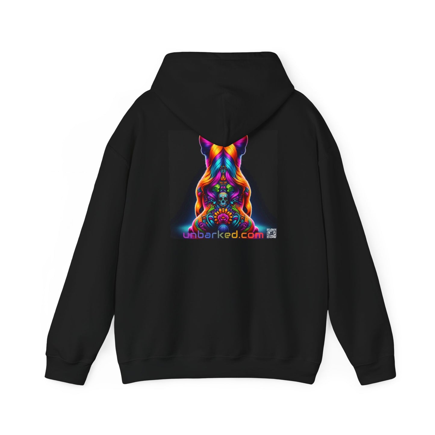 Unisex Heavy Blend™ Hooded Sweatshirt UNBARKED! Halloween Collection - Frenchie Dog Vibrant Día de Muertos Tattoo